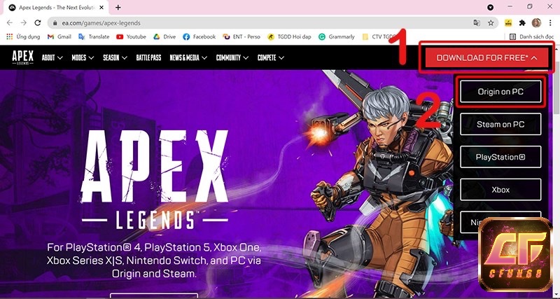 Anh em truy cập vào trang web sau đó nhấn download free và chọn origin on PC