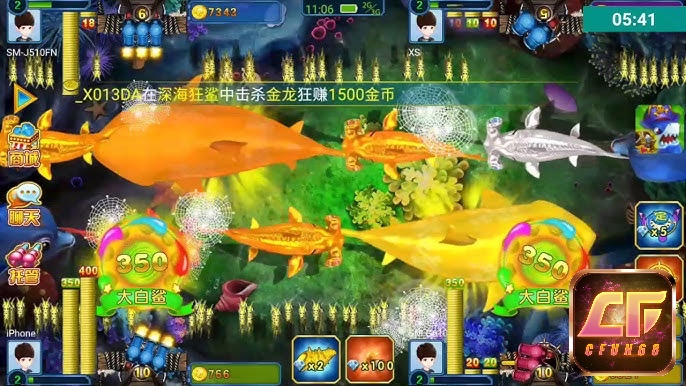Giao diện game bắn cá với khu vực bắn, bảng điều khiển và hiển thị điểm số giúp người chơi dễ quan sát và thao tác