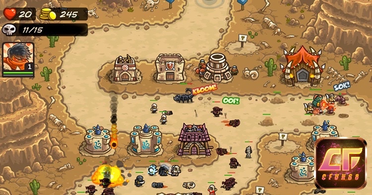 Người chơi tower defense bố trí và nâng cấp tháp phòng thủ nhằm ngăn chặn các đợt tấn công của kẻ địch