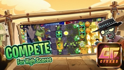 Người chơi Plants vs. Zombies 2 trồng cây phòng thủ để ngăn chặn làn sóng zombie tấn công
