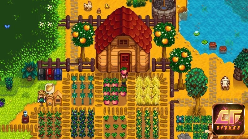 Trang trại trong Stardew Valley mang đến lối chơi thư giãn, dễ thương và tự do sáng tạo.