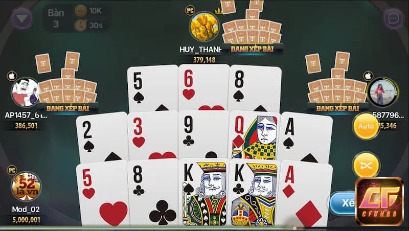 Cách bố trí ba chi trong ván bài Mậu Binh theo quy tắc tăng dần sức mạnh.