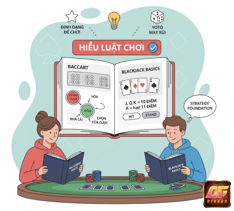Người chơi Blackjack tìm hiểu luật chơi và các lựa chọn hành động để đưa ra quyết định chiến lược