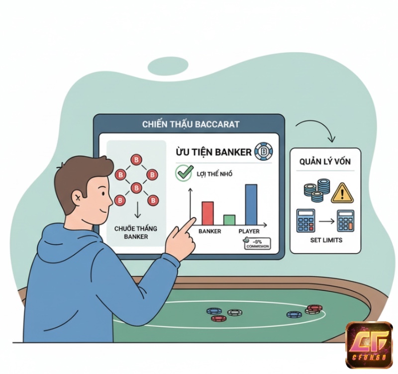 Người chơi Baccarat ưu tiên đặt cược vào cửa Nhà Cái, theo dõi chuỗi thắng và quản lý vốn cẩn thận