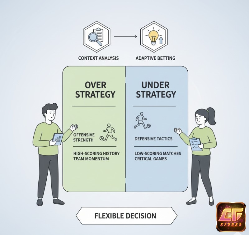 Người chơi so sánh cược tài và xỉu dựa trên bối cảnh trận đấu để đặt cược linh hoạt