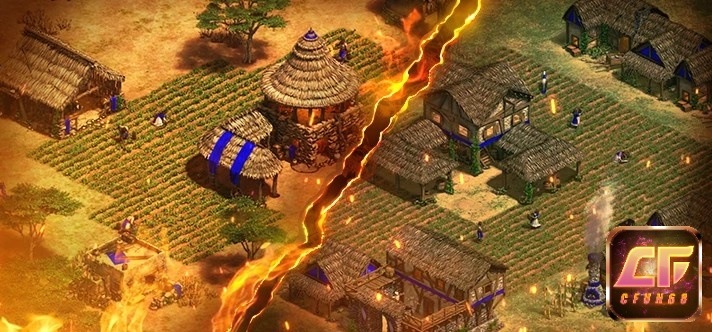 Trận Empire Wars với thị trấn khởi đầu và quân đội triển khai sớm trong Age of Empires II: Definitive Edition