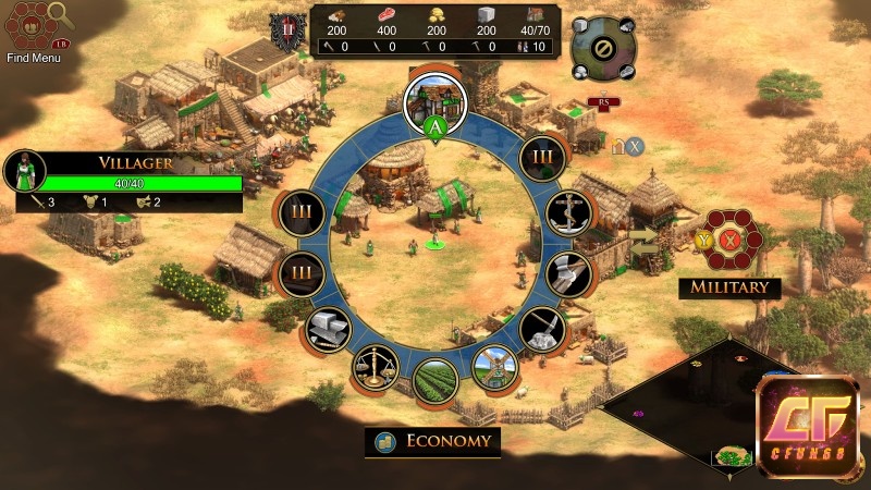 Giao diện menu tròn khi chọn đơn vị trong Age of Empires II: Definitive Edition trên PS5