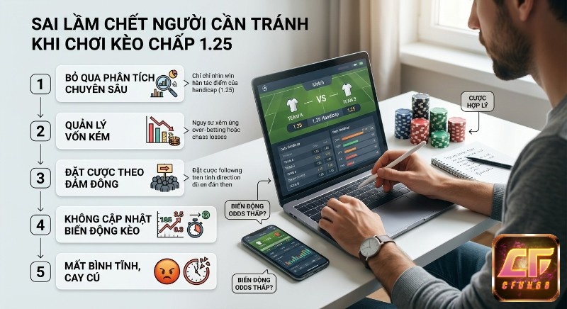 Hướng dẫn 5 sai lầm chết người cần tránh khi chơi kèo chấp 1.25 là gì, tập trung phân tích chuyên sâu và quản lý vốn cược