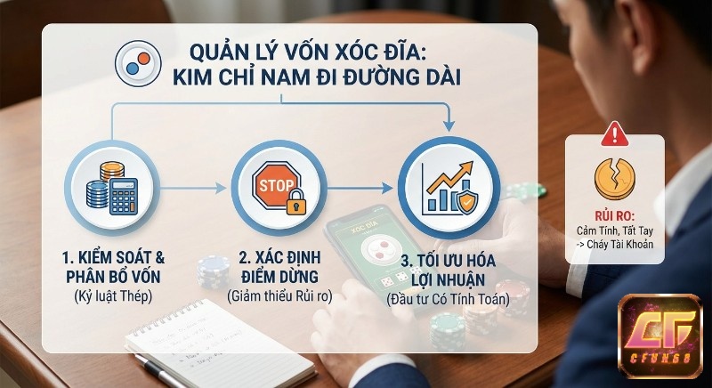 Quy trình 3 bước quản lý vốn chơi xóc đĩa, kim chỉ nam giúp kiểm soát, tối ưu lợi nhuận dài hạn và tránh cháy tài khoản