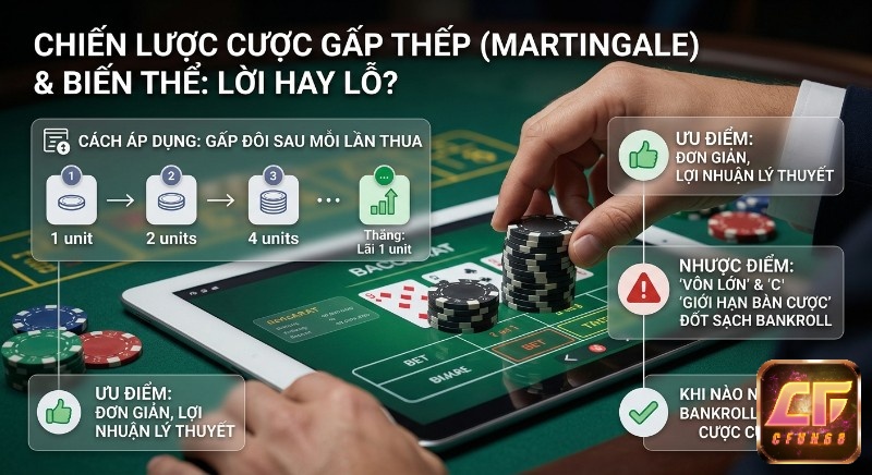 Tổng quan chiến lược cược gấp thếp (Martingale), hướng dẫn cách áp dụng, phân tích ưu nhược điểm và thời điểm nên dùng hiệu quả
