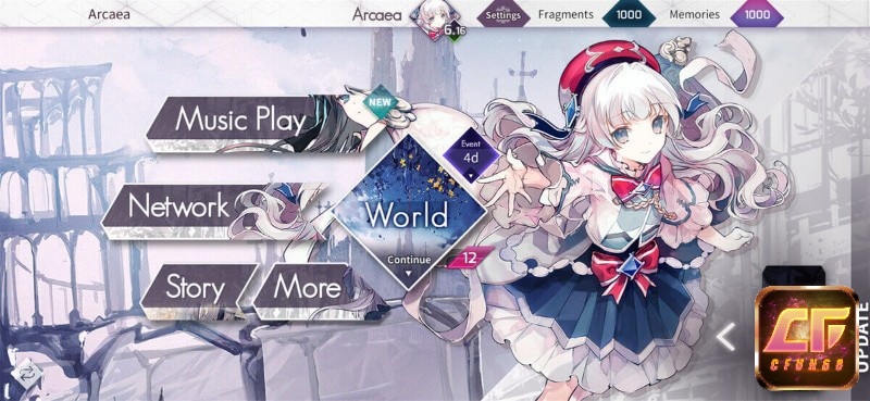 Arcaea với đường trượt trên không trong màn chơi âm nhạc điện thoại