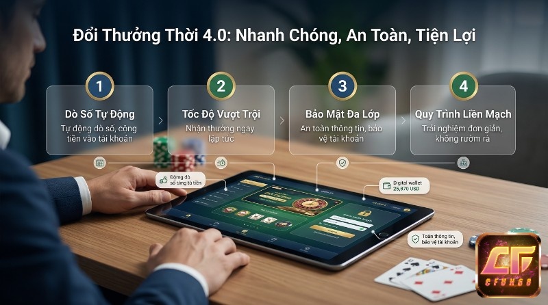 Đổi thưởng thời 4.0 với 4 bước: dò số tự động, tốc độ vượt trội, bảo mật đa lớp, quy trình liền mạch, hiển thị ví 25,870 USD trên máy tính bảng
